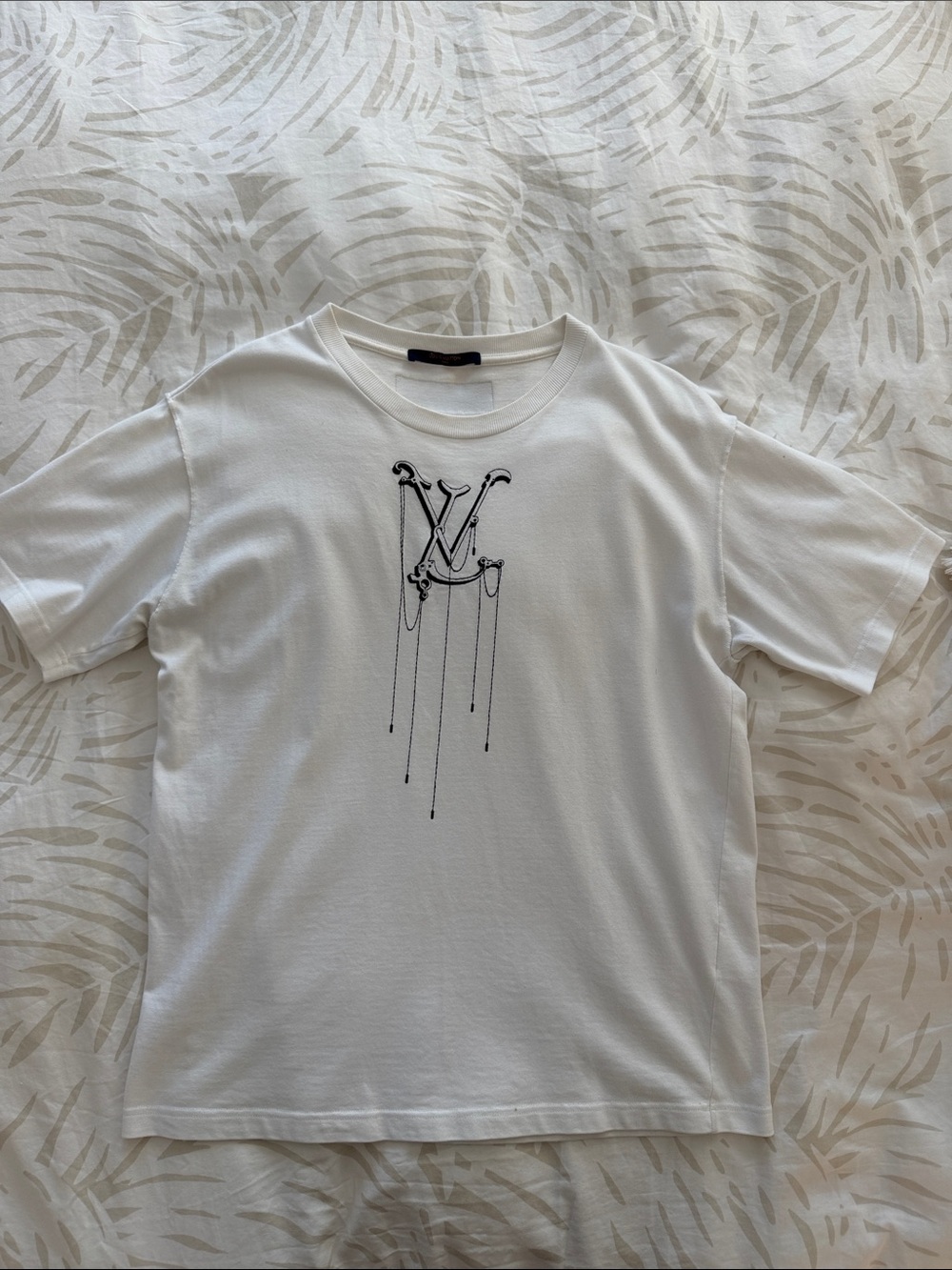 Louis Vuitton | 100% Authetic | Men White T-Shirt with Black Drip Monogram
